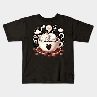 Catfé Au Lait: Where Felines Frolic and Coffee Flows Kids T-Shirt